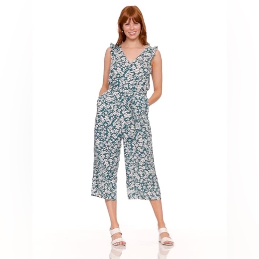 Old Navy Jumpsuit Teal blue green with White Floral print tie waist | Size XL